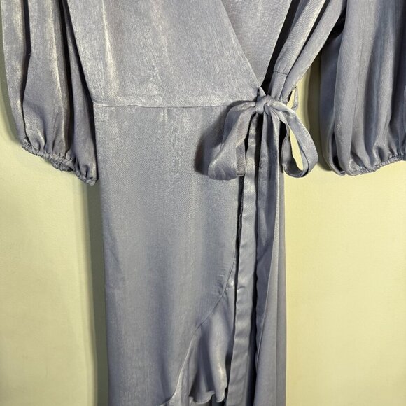 Flounce London Maternity Satin Puff Sleeve Wrap Maxi Dress Women's 12 Purple NWT - Picture 9 of 16